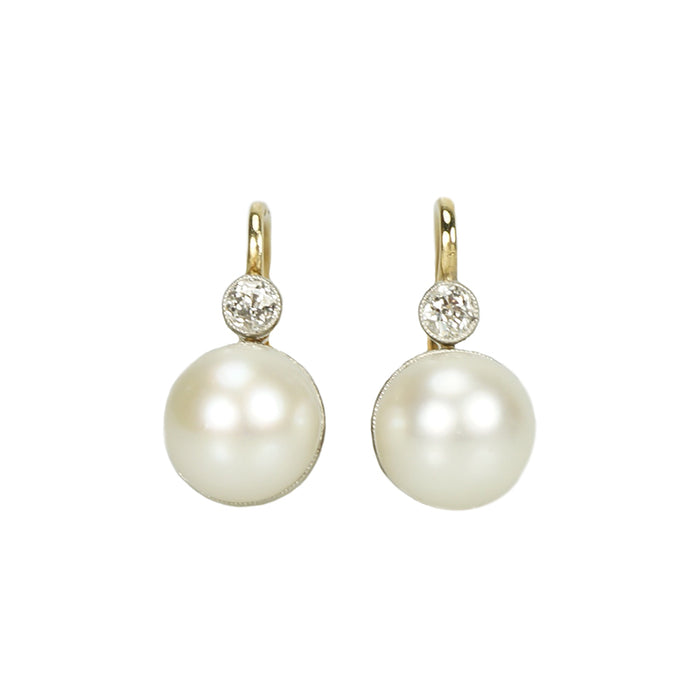 Antique Pearl and Diamond Ear Bobs - Gem Set Love