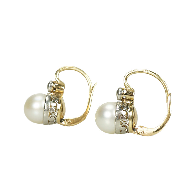 Antique Pearl and Diamond Ear Bobs - Gem Set Love