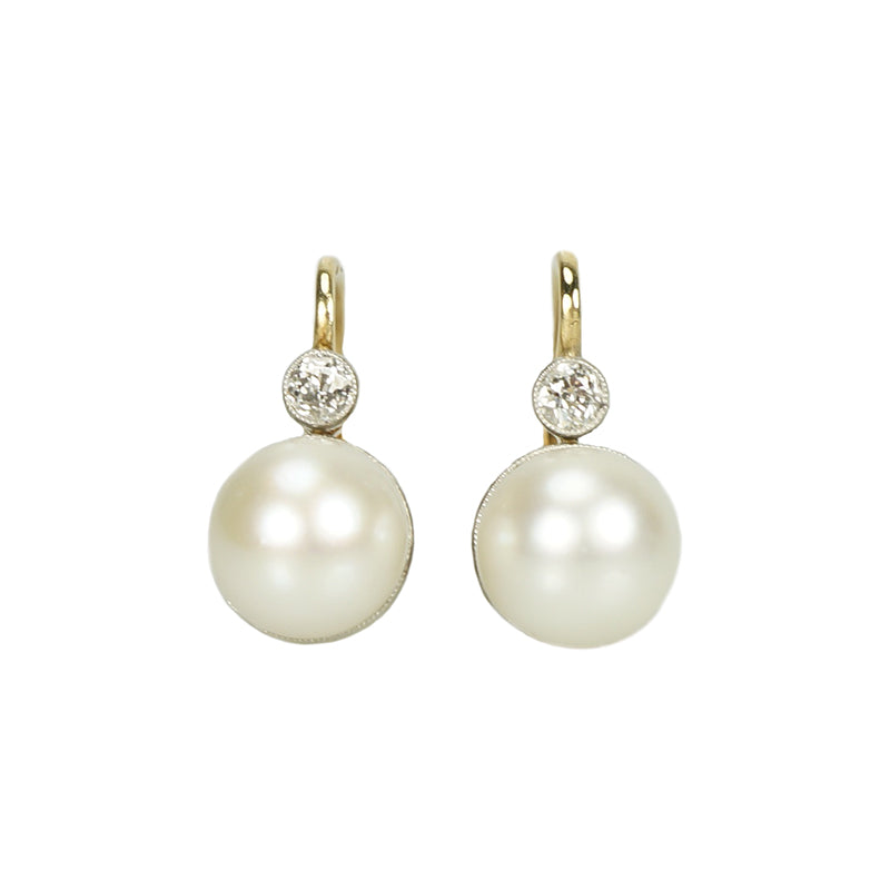 Antique Pearl and Diamond Ear Bobs - Gem Set Love