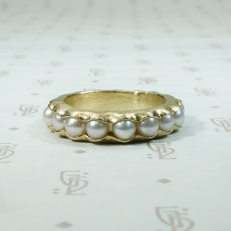Bold Gold Modern Estate Pearl Eternity Band