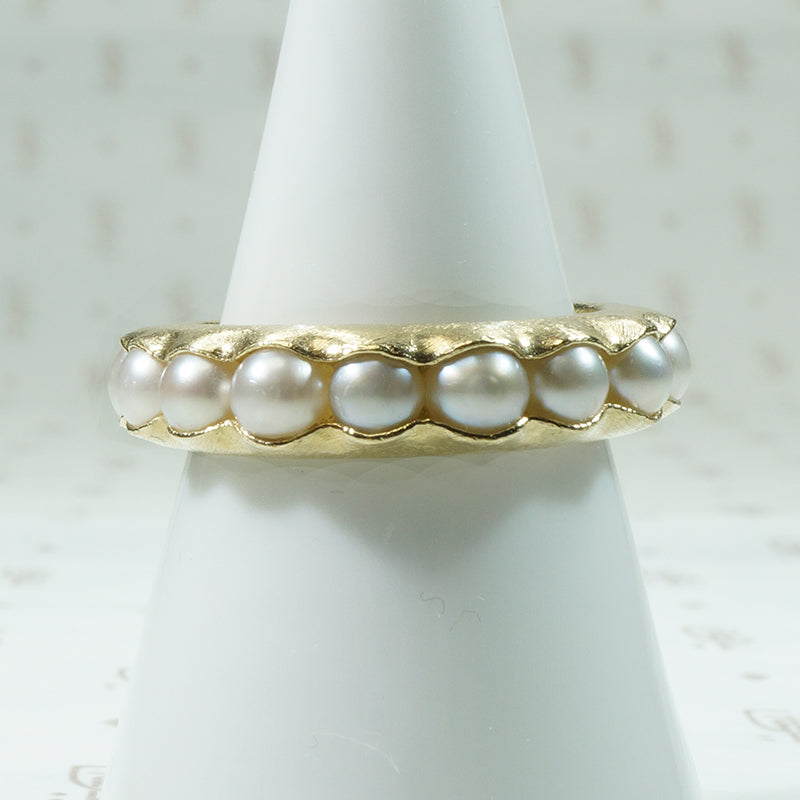 Bold Gold Modern Estate Pearl Eternity Band