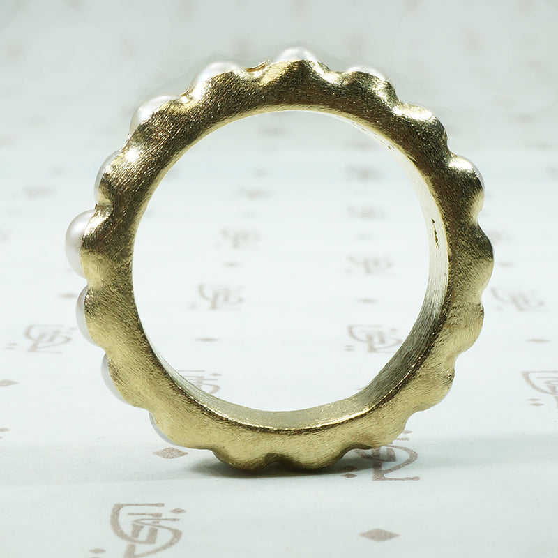 Bold Gold Modern Estate Pearl Eternity Band