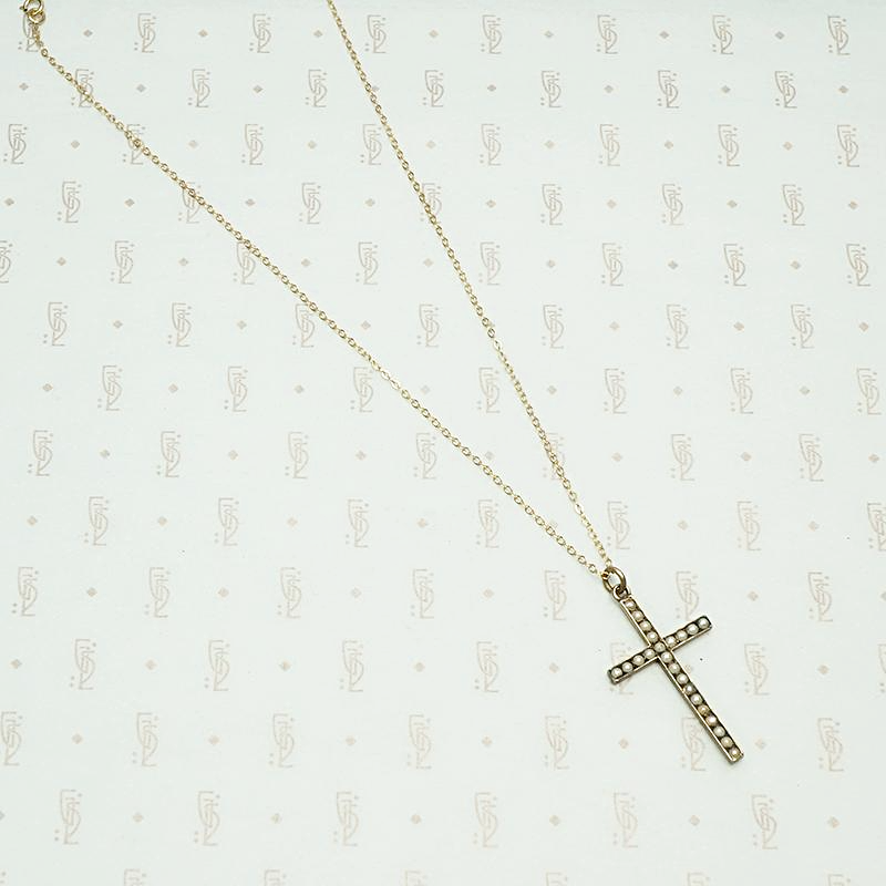 Classic 1900s Seed Pearl Cross Necklace