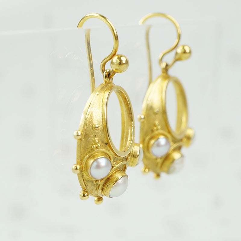 victorian 15 karat gold and pearl earrings side view