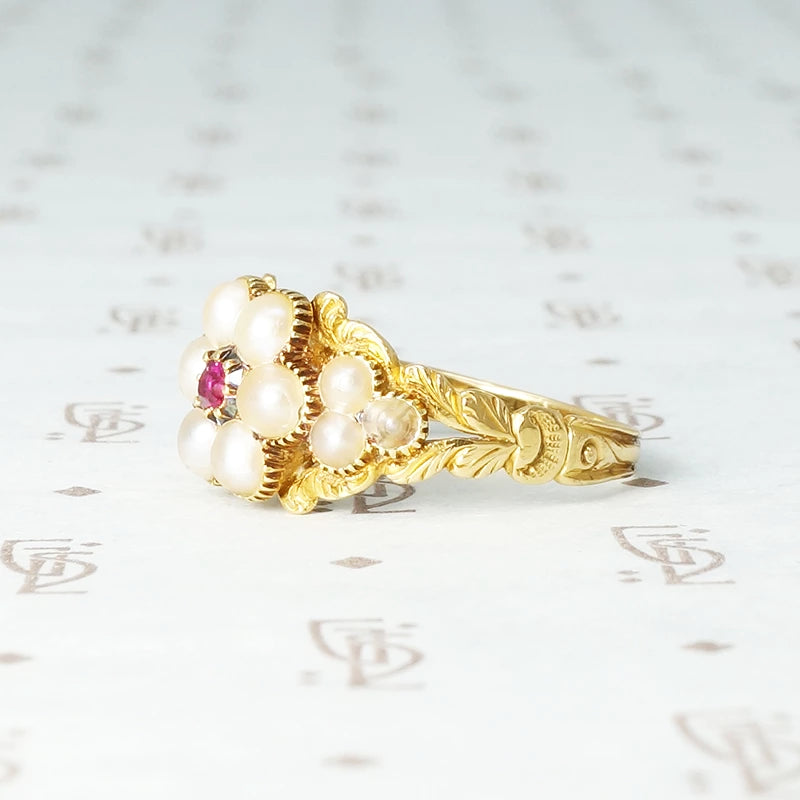 Georgian Rose Pearl and Ruby Locket Ring
