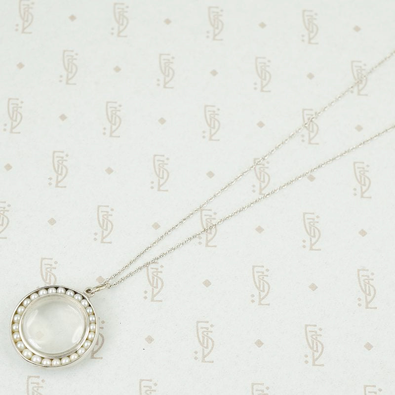 Vintage White Gold Crystal Locket with Pearls