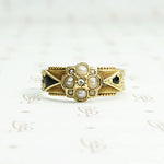 English Pearl Diamond and Enamel Victorian Mourning Ring.