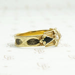 English Pearl Diamond and Enamel Victorian Mourning Ring. Right view.