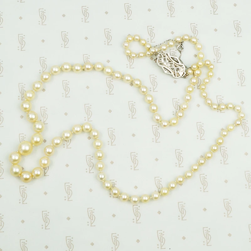 Matinee Length Pearls with Platinum and Diamond Clasp