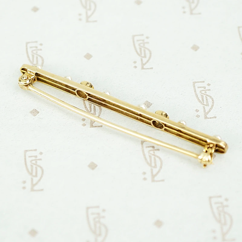 Delicate Montana Sapphire and River Pearl Edwardian Brooch, side view.