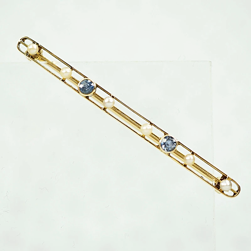 Delicate Montana Sapphire and River Pearl Edwardian Brooch