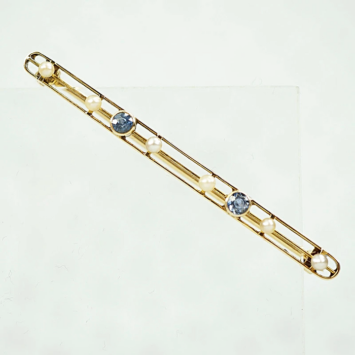 Delicate Montana Sapphire and River Pearl Edwardian Brooch