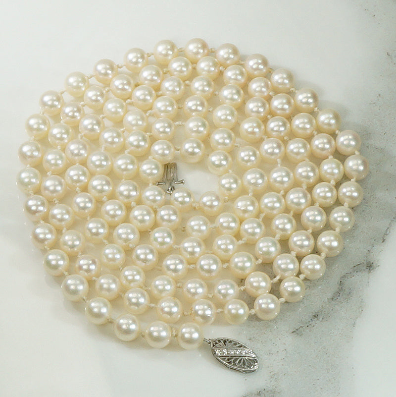 Luxurious Long Platinum Clasped Pearls