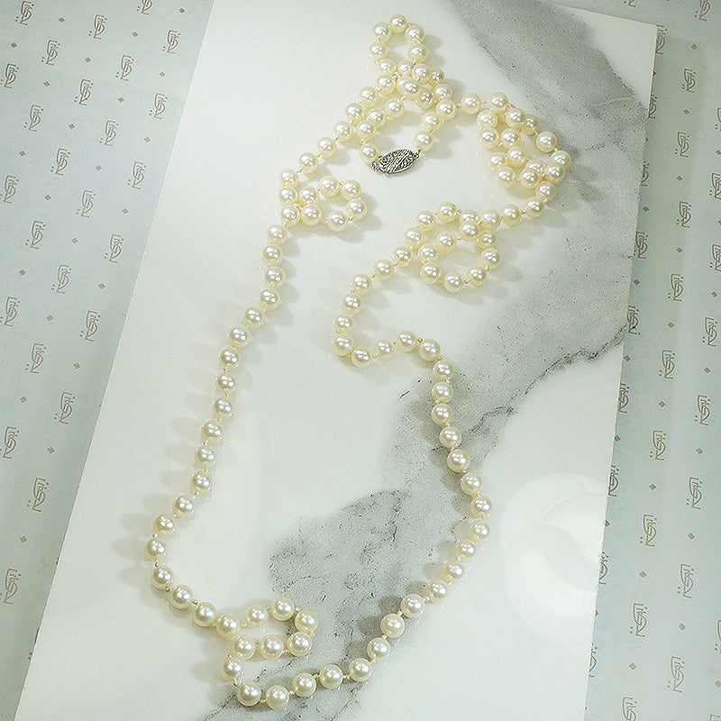 Luxurious Long Platinum Clasped Pearls