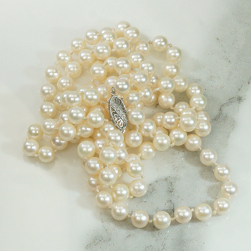 Luxurious Long Platinum Clasped Pearls