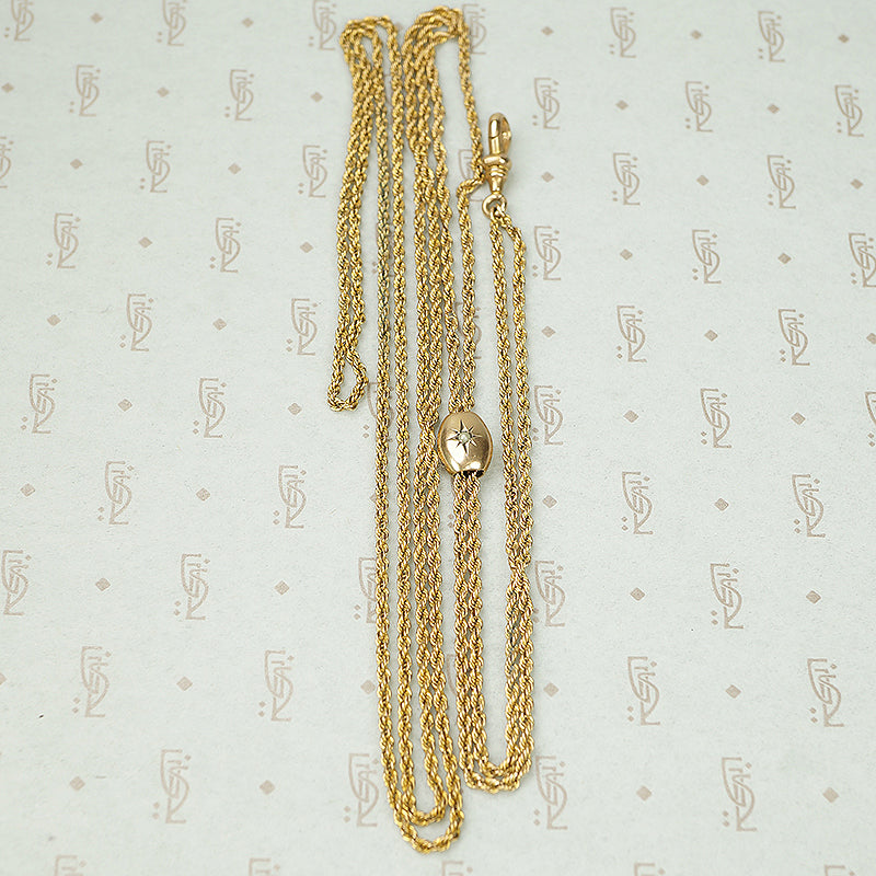 Long Watch Chain with Pearl Slide and Swivel Hook