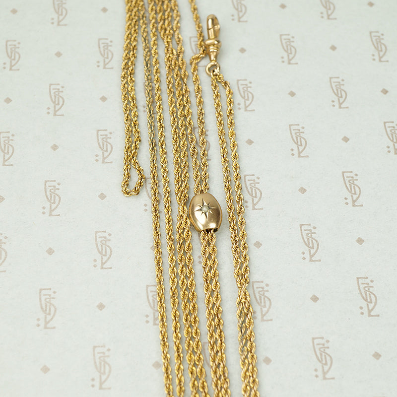 Long Watch Chain with Pearl Slide and Swivel Hook
