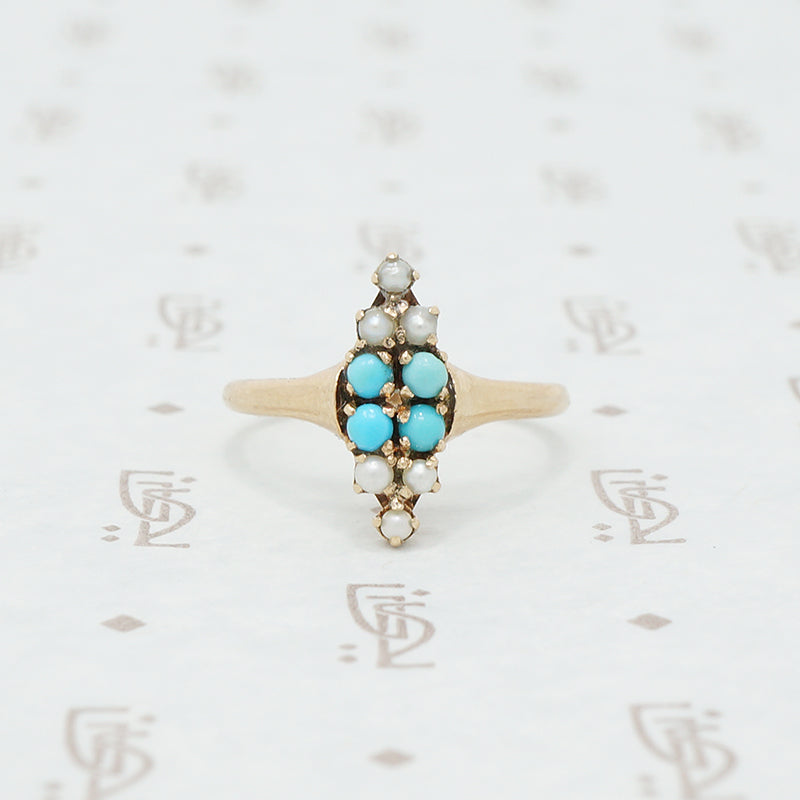 Victorian gold turquoise and pearl ring