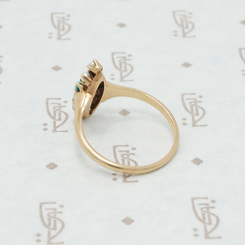 Victorian gold turquoise and pearl ring side view