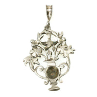 Beautiful Flower Basket Pendant with Bird Silver & Paste