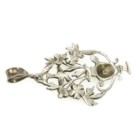 Beautiful Flower Basket Pendant with Bird Silver & Paste