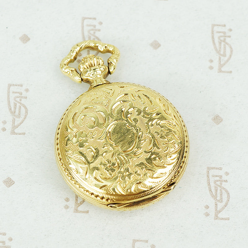 14k gold vintage ladies pendant watch with cover