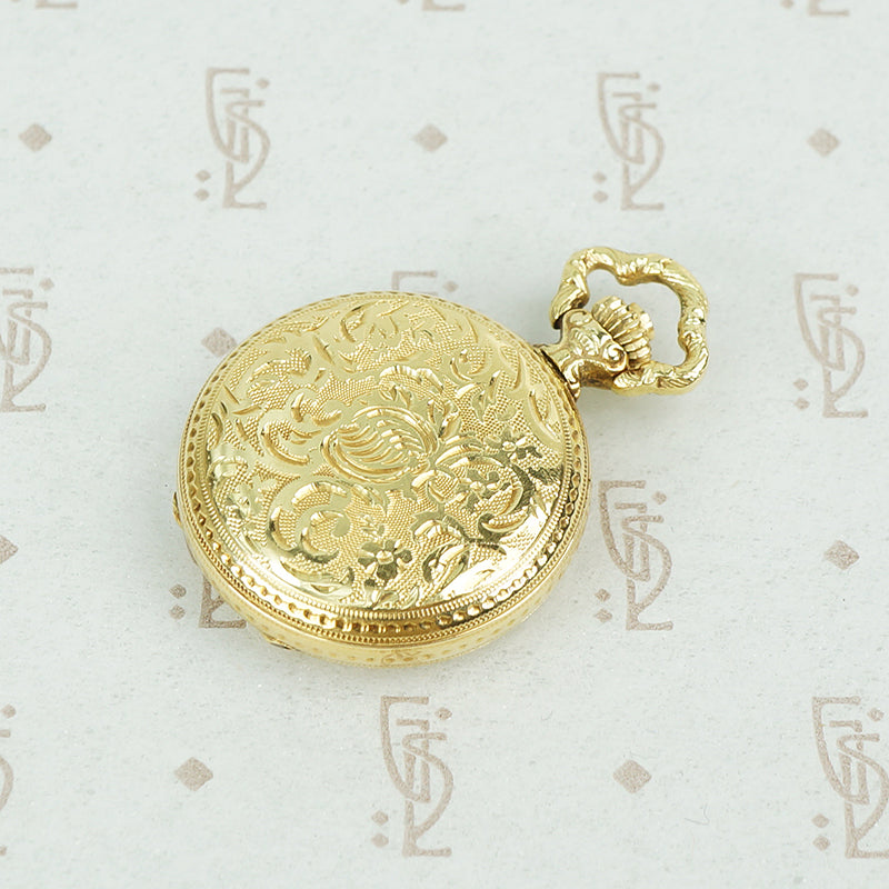 14k gold vintage ladies pendant watch with cover