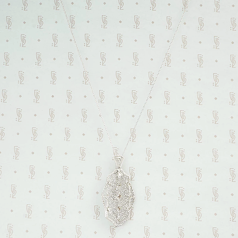 14k white gold convertible pin pendant in filigree
