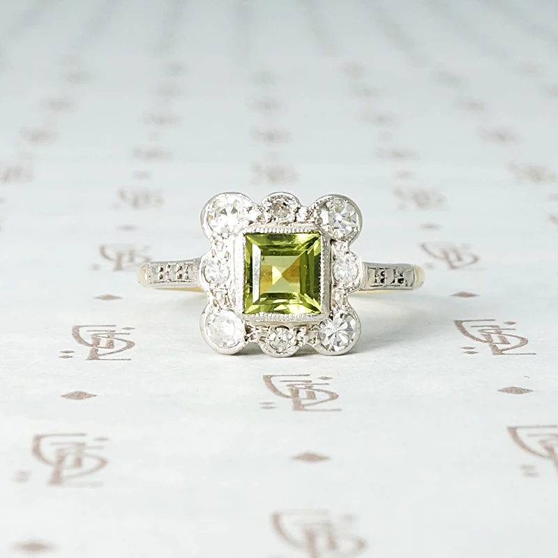 Art Deco Peridot and Diamond Ring