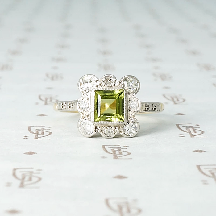 Art Deco Peridot and Diamond Ring