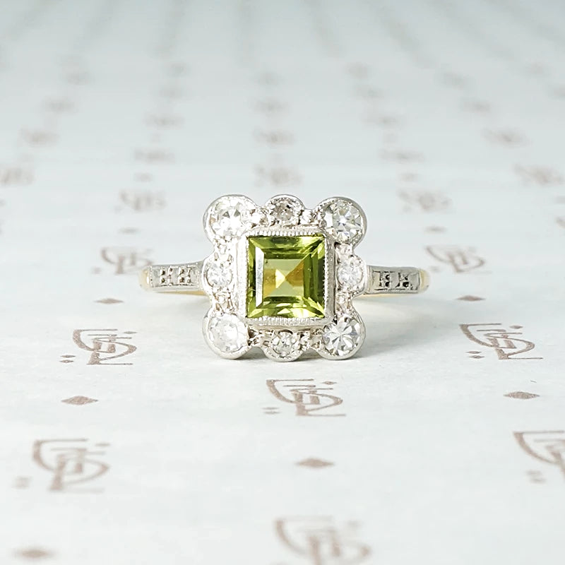 Art Deco Peridot and Diamond Ring