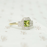 Peridot and Diamond Ring in Platinum on Gold