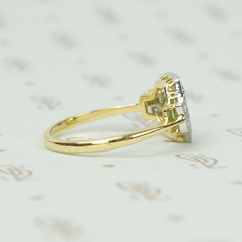 Peridot and Diamond Ring in Platinum on Gold