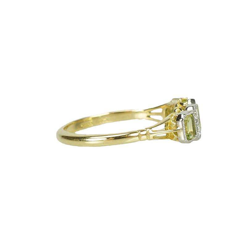 Peridot and Diamond Ring in 18k Yellow Gold and Platinum