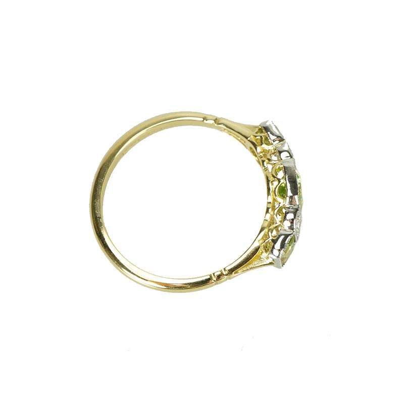 Peridot and Diamond Ring in 18k Yellow Gold and Platinum