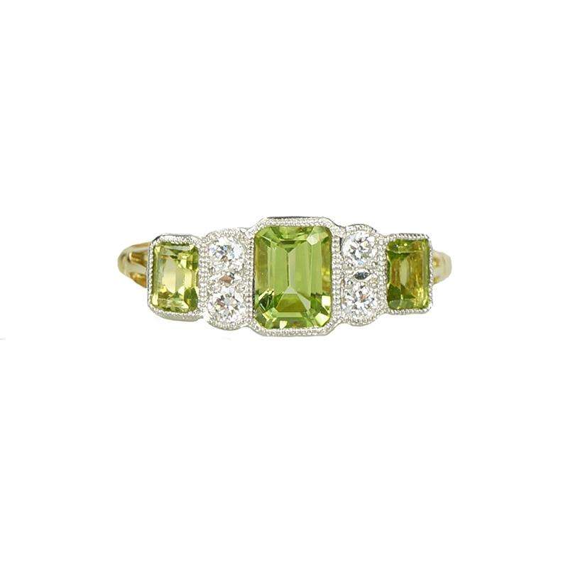 Peridot and Diamond Ring in 18k Yellow Gold and Platinum