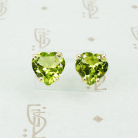 peridot gold heart stud earrings