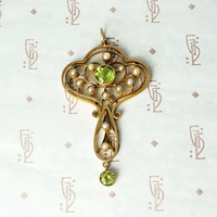Art Nouveau Pearl and Peridot Pendant