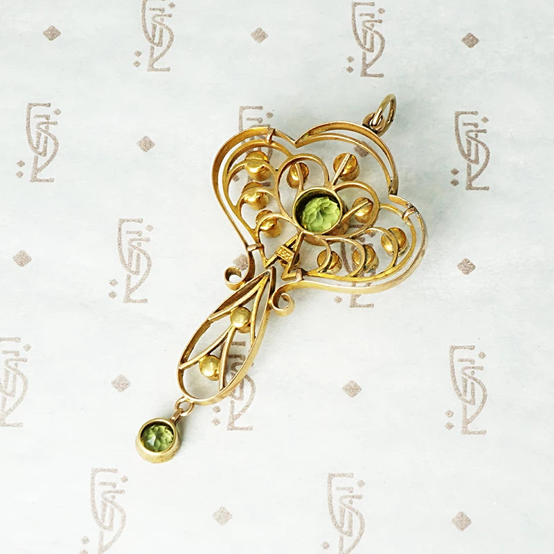 Art Nouveau Pearl and Peridot Pendant