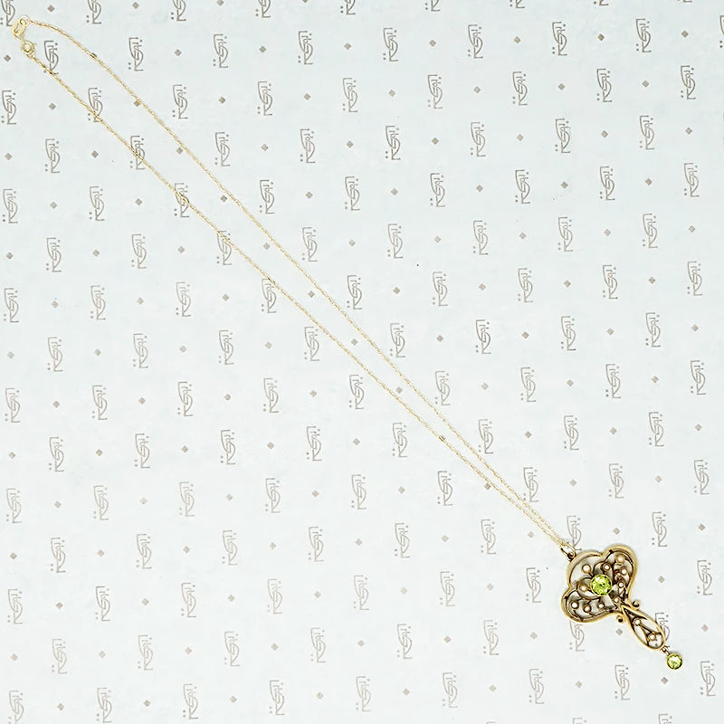 Art Nouveau Pearl and Peridot Pendant