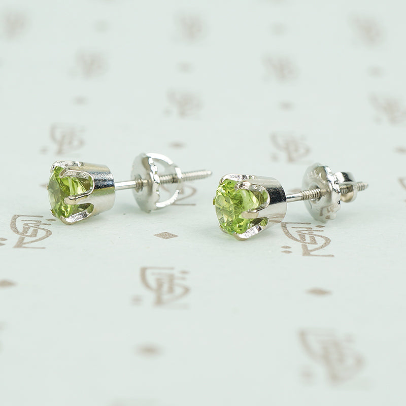 14k white gold peridot stud earrings with screw on backs