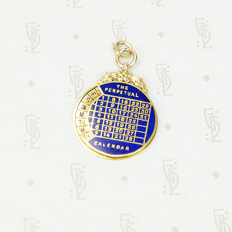 Antique Perpetual Calendar Enameled 9ct Gold