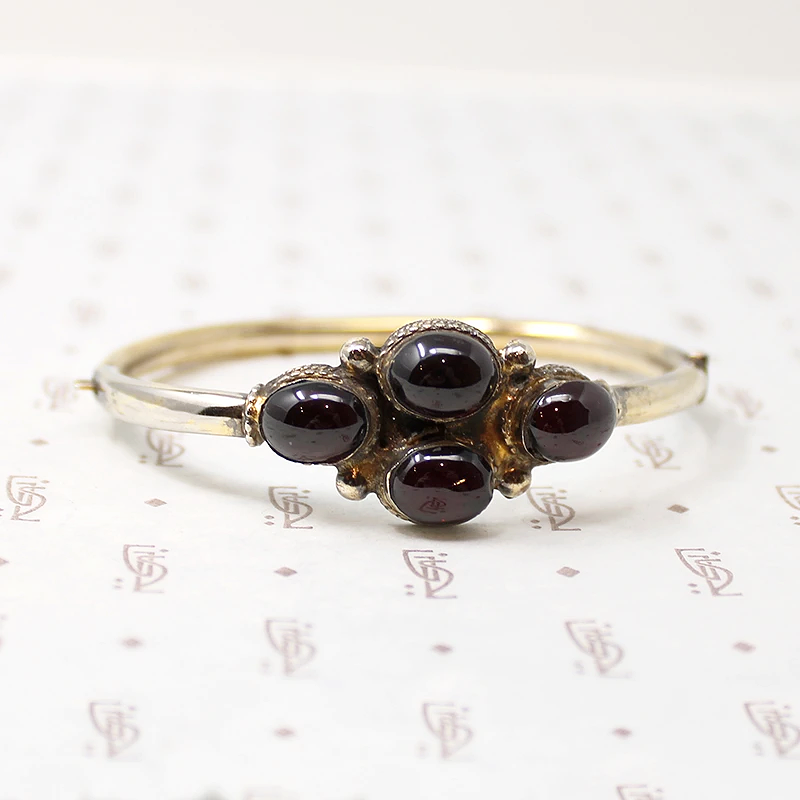 Gorgeous Garnet Silver Gilt Bangle Bracelet