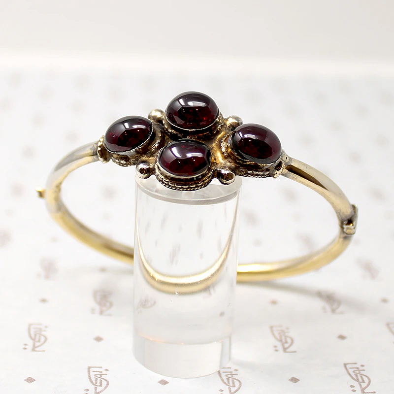 Gorgeous Garnet Silver Gilt Bangle Bracelet