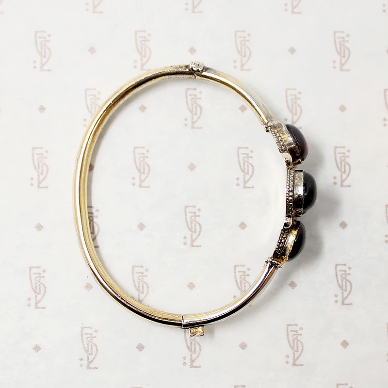 Gorgeous Garnet Silver Gilt Bangle Bracelet