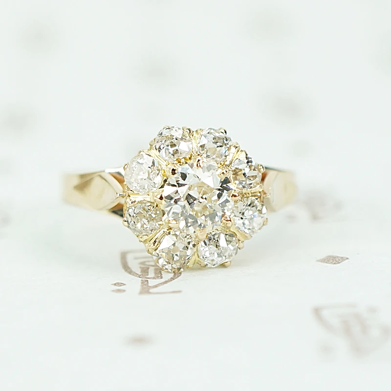 Victorian Old Mine Cut Diamond Cluster Ring