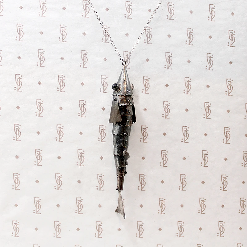 Lively Sterling Silver Articulated Fish Necklace