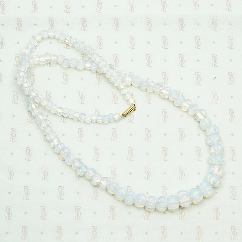 Edwardian Venetian Opaline Bead Necklace. Coiled view.