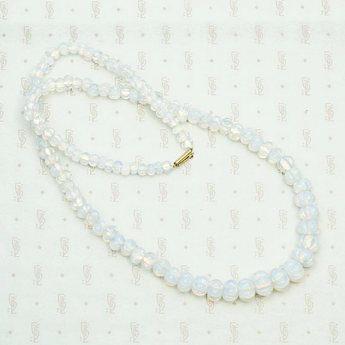 Edwardian Venetian Opaline Bead Necklace. Coiled view.