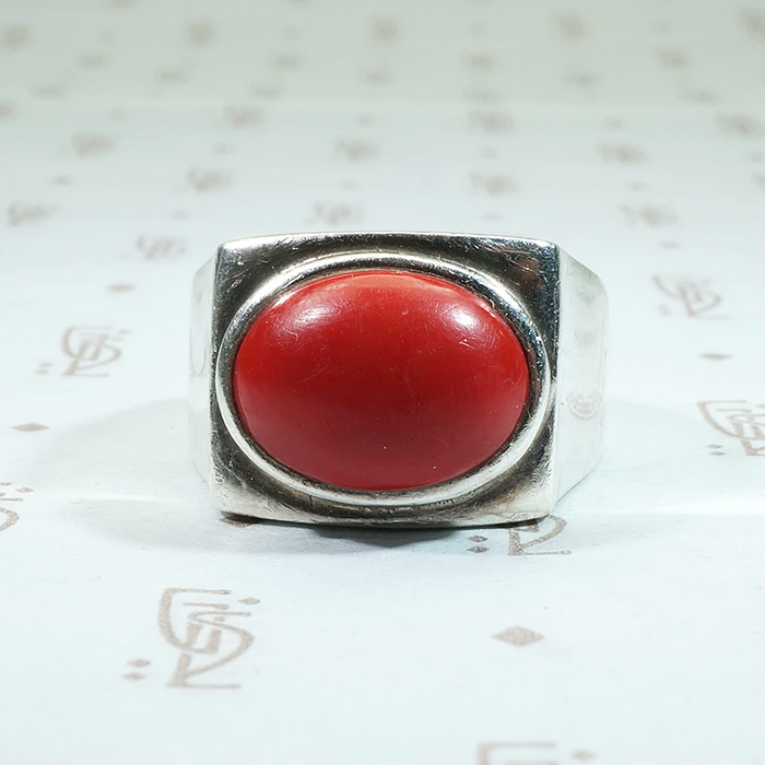Lipstick Red Chunky Vintage Silver Ring